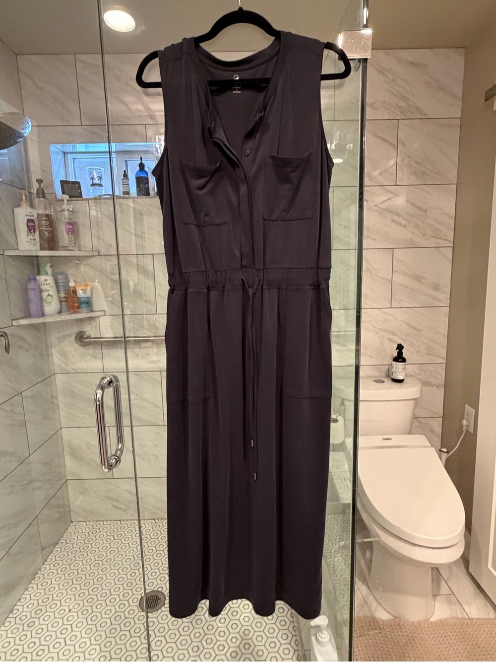 Lou & Grey Sleeveless Dark Charcoal Maxi Dress with Drawstring